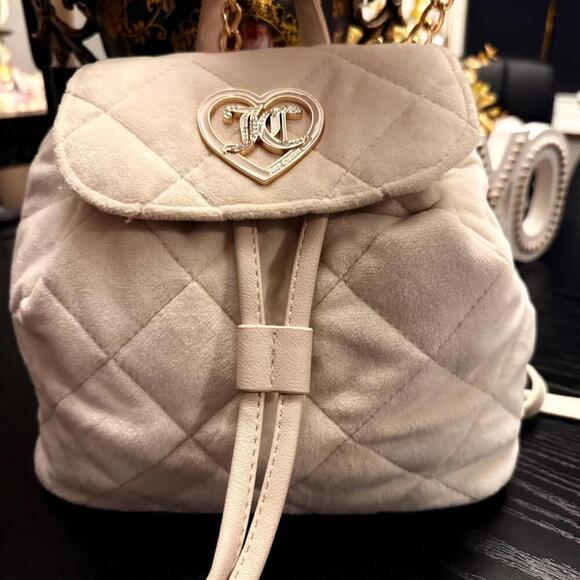 Juicy Couture Velour Backpack 2-in-1 Cream Crystal Heart Logo Bag NWT main image 5
